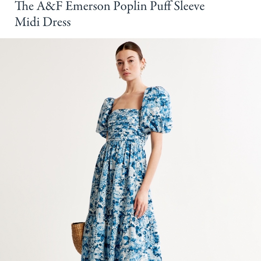 Abercrombie and Fitch Emerson Poplin Puff Sleeve Midi Dress